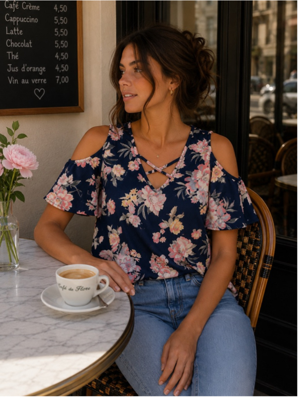 Women's 2B Together Dress Size L Navy Floral Cold Shoulder Summer